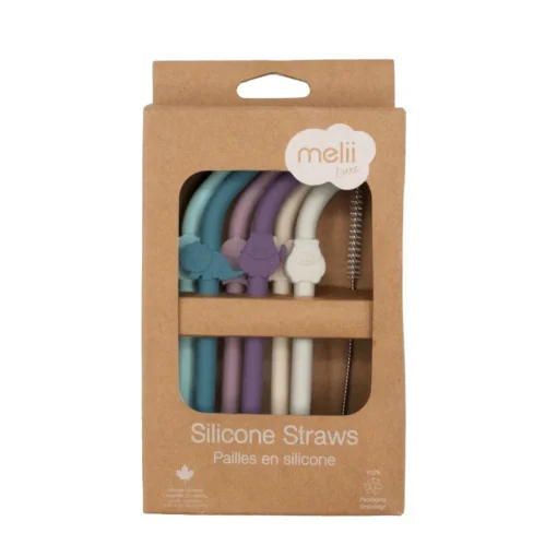 Melii Silicone Luxe Animal Straws with Cleaning Brush