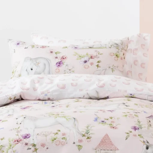 Squiggles Cotton Duvet Cover Set - Unicorn Blossom