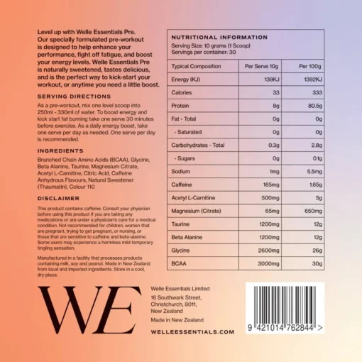 Welle Essentials Pre (Premium Pre-Workout) - Peach Lemonade